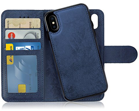 MyGadget Cover per iPhone X | XS - Custodia Libretto Magnetica - Custodia Portafoglio Flip Wallet Case - Porta Carte Similpelle PU Removibile Blu Chiaro