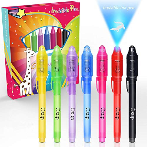 Hather 7 Stück Geheimstift mit UV-Licht Unsichtbar Schreiben Lesbar durch Licht UV Stift Mitgebsel Kinder Give Aways Kindergeburtstag Gastgeschenke Kindergeburtstag Mitgebsel für Jungen Mädchen