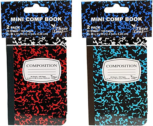 Mini-Notizbücher, Marmor, 11,4 x 8,9 cm, liniert, 80 Blatt (160 Seiten), Farben: Rot, Grün, Gelb, Blau, Schwarz, 4er-Pack, zufällige Farbauswahl s)