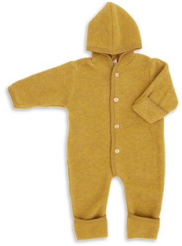 Engel Natur, Hooded Baby and Toddler Fleece Snowsuit, 100% Organic Wool (3-7 months (Height 23-27) (62/68), Saffron melange)