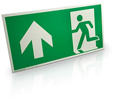 Notausgangsschild „links geradeaus“ - Aluminium, langnachleuchtend - 30,0 x 15,0 cm - Gemäß ASR A1.3 DIN 7010 DIN 67510 - Rettungsweg, Fluchtweg - Betriebsausstattung24
