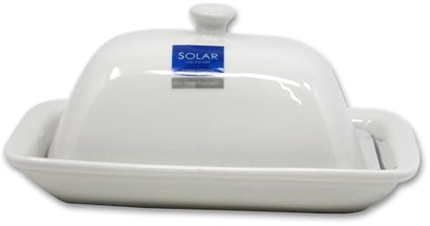 White Porcelain Butter Dish with Lid Traditional Fine Porcelain Butter Storage Serving Plate Pot Fridge Soft Butter Cheese Container Tray 19cm x 14cm x 8.5cm