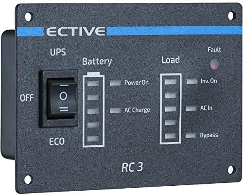 ECTIVE RC3 Wechselrichter Fernbedienung mit Ladestandsanzeige - 3m Kabel, RJ12- Batteriebetrieb, Fehler, Leistungs/Standby, Momentanverbrauch- Anzeige, EIN-/Aus-Schalter
