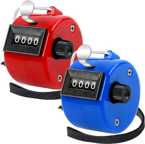 FEBSNOW 2 Pack Hand Tally Counter 4 Digital Click Counter for Sport Row School Event (Red Blue)