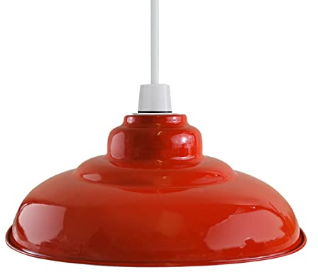 Moderner industrieller Deckenlampenschirm aus Metall, 32 cm großer, kurviger, einfach zu montierender Hängelampenschirm mit kostenloser Reduzierplatte für Wohnzimmer (Orange)