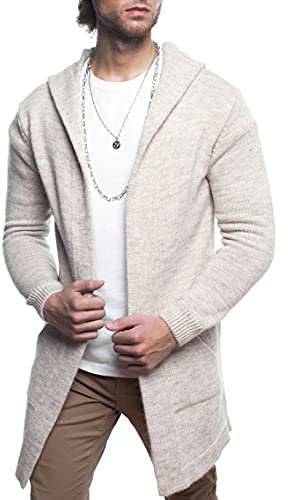 Carisma Herren Strickjacke Lang Mit Kapuze • Jacke Mit Seitentaschen Lange Kapuzenjacke Angenehme Übergangsjacke für Männer 7601 Beige, L