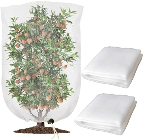 HH-LIFE 2pcs 2.6x3.3ft Garden Netting Bags with Drawstring Plant Mesh Cover Protect Vegetable Fruit Trees from Insects Birds