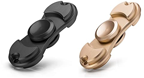 OKCS Alu Fidget Toy 2-er Set - Hand Spinner Handspielzeug Fingerspinner, Stress lösen und Konzentration fördern für Jung und Alt - Schwarz und Gold