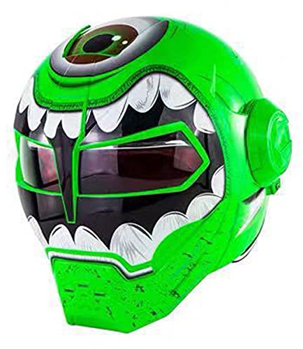 BANNESE Motorradhelm Full Face Predator Helm Motorrad, Persönlichkeit Cool Flip Open Helmmaske Für Motorrad-, Roller- Oder Clubpartys Und Cosplay Prop, DOT-Zertifiziert,Green Monster,XL