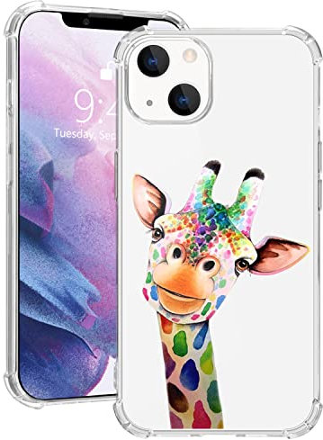 MAYCARI Cute Giraffe Case Clear for iPhone 13 mini 5.4 Inch, Cartoon Animal Pattern Transparent Shockproof Anti-Scratch Soft TPU Cover with Air Cushion for Men&Women