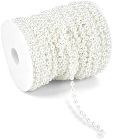 25 m/Rolle Faux Pearl Bead Girlands DIY Lange Perlenperlen, 6 mm Craft Perlenkette, Perlengirlandenrolle für Hochzeitsfeier Dekoration(Weiß)