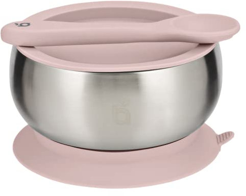beau baby Stainless Steel Suction Bowl, Baby Weaning Bowl with Silicone Spoon, Baby Bowl for Toddlers & Kids, Encourage Baby Led Weaning (Pink)