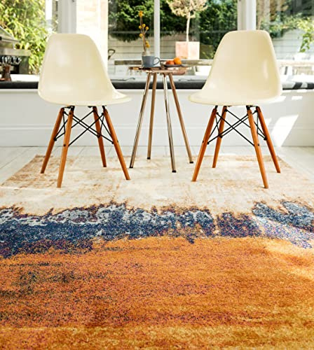 Nova Distress NV04 Teppich, abstrakt, modern, 120 x 170 cm, Grau / Schwarz / Orange / Blau