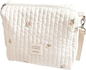 ABenxxou Sacs à Langer Portables pour bébé, Sacs à Langer pour Nouveau-nés Essentiels Mini Organisateur de Maman Fermeture éclair à Une épaule Broderie Ours Imprimé Sac Maman pour Le Voyage (Blanc)