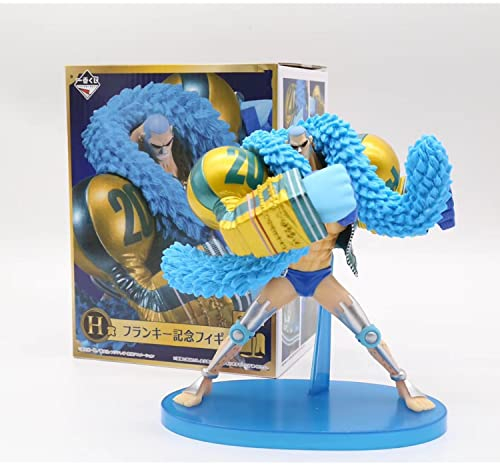 REOZIGN One Piece Figures, Luffy Zoro Nami Sanji Tony Chopper Usopp Franky Brook Figurines Statue 20th Birthday One Piece Anime Blue Colour PVC Action Figure Model (Franky)