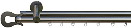 tilldekor Innenlauf Gardinenstange nach Maß, Versailles 2-läufig Edelstahl-Optik, 16mm Durchmesser, auf Maß gefertigt, 110 cm, inkl. Trägern und Endstücken