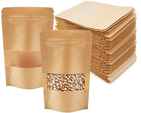 100 Pcs Sachets Papier Kraft avec Fenetre Pochette Kraft Sac de fermeture éclair double face auto - scellé pour la conservation des semences de papier kraft pour la collecte des semences de legumes