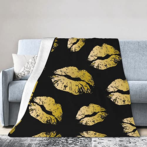 Gold Lips Blanket Super Soft Flannel Throw Blankets for Sofa Bed Living Room All Season Blanket Big Size