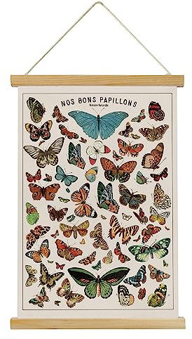 XIAOAIKA Vintage Schmetterling Poster mit Holzrahmen, Retro Stil Wanddekoration Kunst Malerei, Muster gedruckt auf Leinen ohne Verblassen, fertig zum Aufhängen (40 x 58 cm)