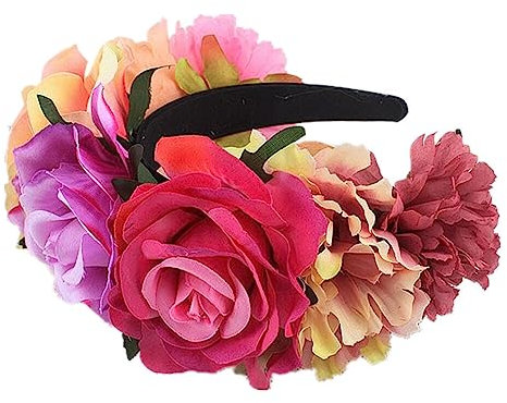 Haarreif Dia de los Muertos Halloween Rosen Haarreifen,Tag der Toten Blumenkrone, Mexikanische Blumen-Haarbänder Stirnband,Damen Haarband Party Kostüm Rose Blume Krone Kopfschmuck Cosplay Haarschmuck