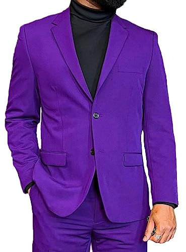 Completo da uomo in 2 pezzi, con risvolto a punta, abito formale da smoking da uomo, blazer e pantaloni, set per cena serale, Viola, 66
