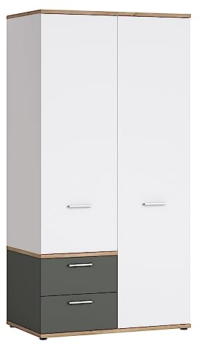 Lomadox Kleiderschrank 2-türig in Eiche Nb. mit weiß und grau, B/H/T ca. 100/196/60 cm