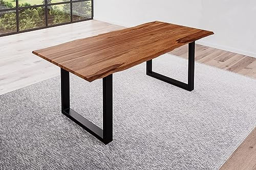 SAM B-Ware Baumkantentisch 180x90cm Bria, Sheesham-Holz teakfarben gebeizt, Esstisch mit echter Baumkante, massiver Esszimmertisch mit U-Gestell Mattschwarz, Tischplatte 26mm