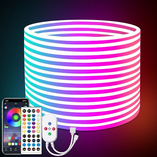 segrass Neon Led strip 20m, mit Fernbedienung, APP Steuerung, IP65 wasserdichte flexible Rgb LED Streifen, 24V LED band Seil Lampe, anwendbar auf Schlafzimmer, Raum und Außendekoration