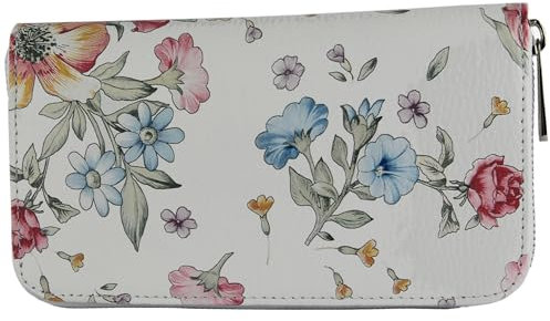 modamoda de Silber-P02 Portefeuille long en cuir pour femme, fabriqué à la main en Italie, Fleur-01, s