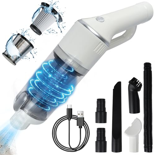 KeautFair sans Fil Aspirateur Ordinateur de Poche 120W/15000Pa Auto 4 en 1 Mini Multifonction Portatif Léger Rechargeable 2 Filtre HEPA Lavable pour Les Poils D’Animaux/Voiture/Domicile(Blanc)