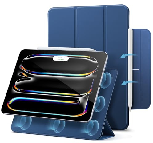 ESR für iPad Pro 11 Zoll Hülle (2024), Magnetbefestigung, dünne dreifach Faltbare Standhülle, unterstützt Pencil Pro/USB-C, automatisches Ruhen/Wecken, langlebiger Schutz, Rebound-Serie, Dunkelblau