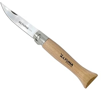 Altuna - Navaja Multiusos Plegable - Hoja de 8 cm de Acero Inoxidable - Con Seguro Anticorte - Mango de Madera Ergonómico - Navaja de Camping, Setas, Senderismo y Pesca - Compacta y Resistente