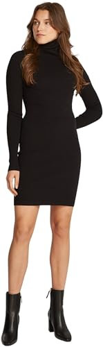 Calvin Klein Donna Abito in Maglia Woven Label Tight Sweater Dress con Collo Alto, Nero (CK Black), XXS