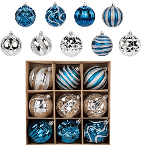 Arborus 9er-Set Weihnachtsbaumdeko 8 cm Christbaumkugeln Kunststoff Blau Weihnachtskugeln Moderne Kugeln Weihnachtsbaum zum Basteln Weihnachtsbaumkugeln Geschenk Festliche Adventszeit Nikolaus Deko