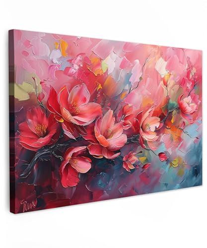 MuchoWow© Wandbilder Groß 120x80 cm XXL Schlafzimmer Home Deko Wohnung Bild Wohnzimmer Fotoleinwand Wand Bilder Leinwand Wall Decor Blumen - Rosa - Aquarell - Natur - Kunst
