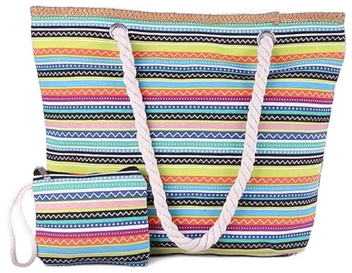 Mecmbj Bolsa Playa,Bolso de Mujer,Bolsa Mujer Grande con Cremallera,Bolsa de Natación Multifuncional de Gran Capacidad,Bolsa de Playa Plegable para Vacaciones en La Piscina y Fitness(rayas)