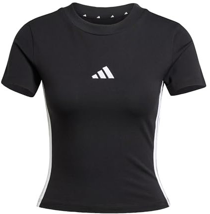 adidas Women's Essentials 3 Stripes Slim Baby T-Shirt, Black/White, S