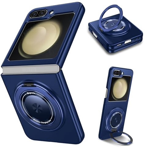 Yarxiawin Kompatibel für Samsung Galaxy Z Flip 5 5G Hülle Silikon Case Magnetisch Ringhalter Aesthetic, Kompatibel mit Magsafe Handyhülle Samsung Z Flip 5 5G mit Ständer Schutzhülle (Blau)