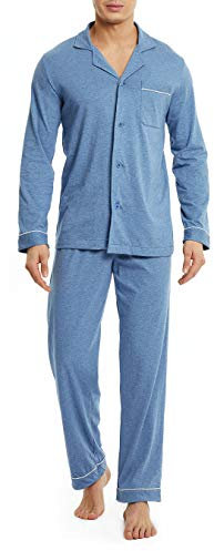 DAVID ARCHY Herren Schlafanzug lang weiche Baumwolle Schlafanzug mit Taschen und Kordelzug Herren Pyjama lang mit V-Ausschnitt zweiteilig