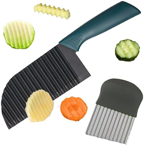 lafomukea 2 Stück Kartoffelschneider, Wellenschneider, Crinkle Cutter, Wellenmesser für Gemüse, Riffelmesser für Pommes, Professionelles Edelstahl Crinkle Chip Cutter für Erwachsene und Kinder
