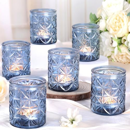 Lot de 12 photophores bleus vintage pour centres de table de mariage, décoration d'intérieur, anniversaire, Noël, Mardi Gras, Thanksgiving