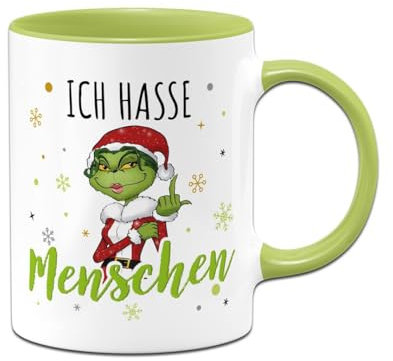 Tassenbrennerei Miss Grinch Tasse - Ich hasse Menschen - Weihnachtstasse mit Spruch lustig - Geschenk Freundin, Kollegin - Wichtelgeschenk - Grinch Frau (Grün)