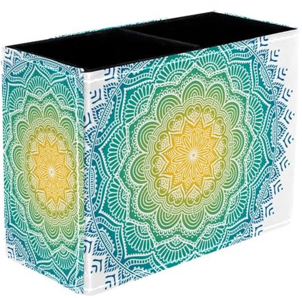 VAPOKF Mandala Vintage Pen Holder for Desk, 2 Compartments Pen Pot Pencil Holders Makeup Brushes Storage Desktop Stationary Supplies Organiser for Home Office