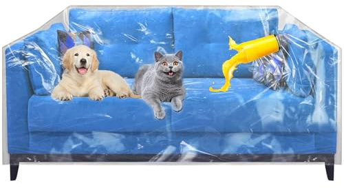 Jokapy Housse de Canapé Transparent,Housse de Protection pour Canapé Impermeable Housse Canape pour Chiens et Chats Réutilisable,Housse de Fauteuil Plastique Réglable Animaux Antisalissure (2 Places)