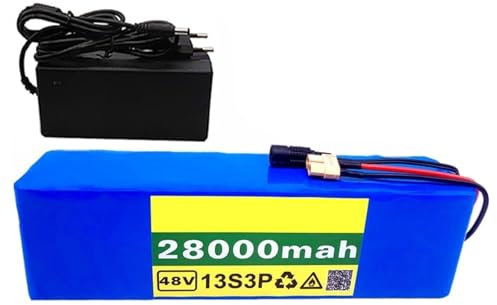 GNIUBBDB Batería de Litio para Bicicleta eléctrica, 48 V, 28 Ah, 13S3P, Paquete de batería de Iones de Litio con Cargador y BMS de 30 A para Kit de Motor de Menos de 1000 W XT90 Plug