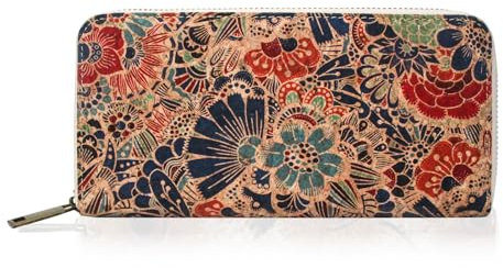 boshiho Kork Vegan Geldbörse, Kork Portemonnaie Damen mit Reißverschluss Lange Geldbeutel Große Kapazität Smartphone Clutch mit Kartenhalter Münzfach Vegan Geschenk (0015-#K)