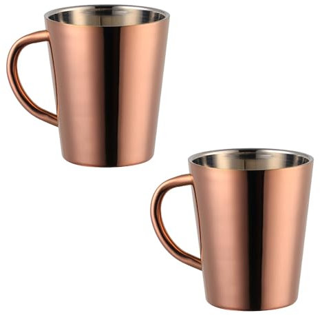 TEAHAHA Stainless Steel Coffee Mugs Set of 2, Double Walled Insulated Coffee Cups with Handles, 300ml Metal Milk Juice Mug,Dishwasher Safe (Rose Gold)