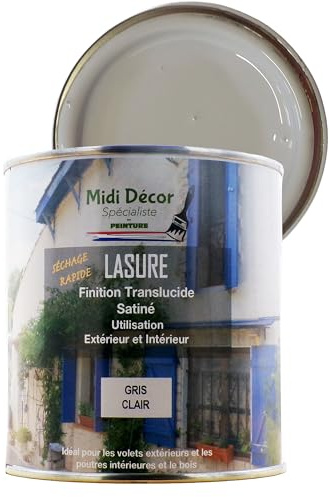 Midi Decor – Lasure para madera – UV protegido – exterior o interior – Secado rápido – mate – gris claro 500 ml