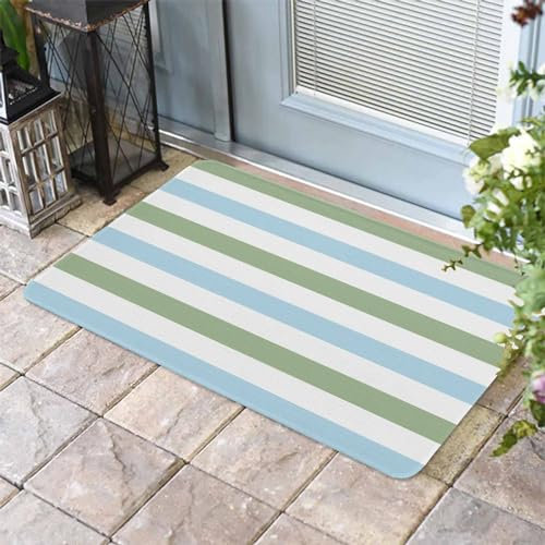 Door Mat Sage Green Blue Stripe Front Door Mat Absorbent Entrance Matting Soft Floor Mat For Entryway Garden Living Room 40x60cm