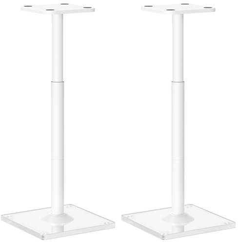 ELIVED Adjustable Height Speaker Stands for Satellites Up to 10KG, Extend 720mm to 950mm, Universal Bookshelf Floor Speaker Stand with 2 Types of Foot Pads, Cable Management,1 Pair, White EV5022W-L
